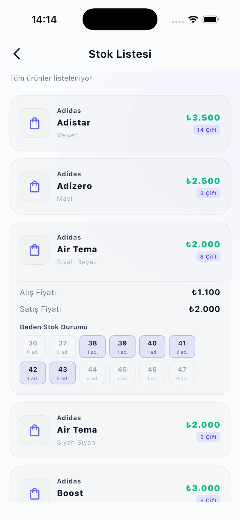Akıllı Stok & Beden Listesi